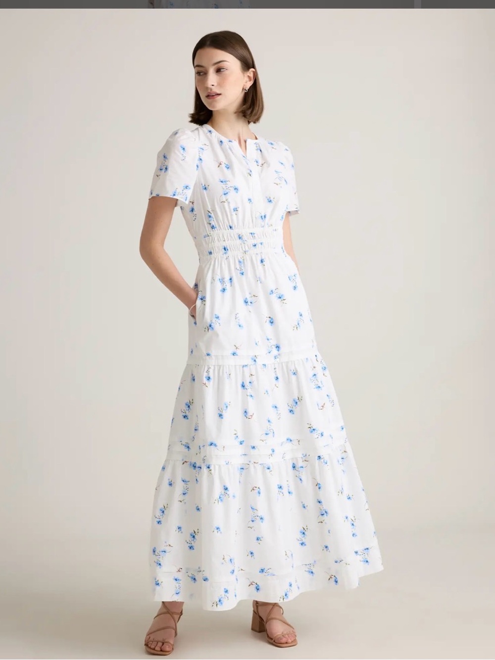 100% Organic Cotton Poplin Tiered Maxi Dress - Size Medium